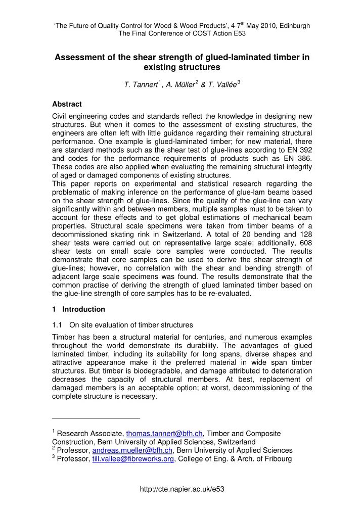 assessment of the shear strength of glued laminated