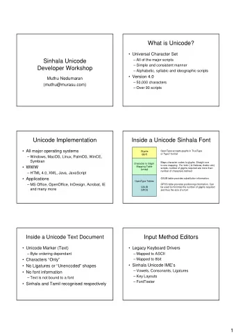 What is Unicode?   Universal Character Set   All of the major scripts  Sinhala Unicode