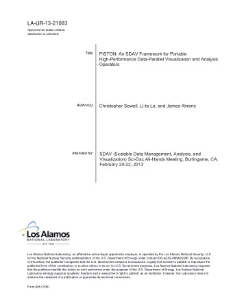 13-21083  Approved for public release;  distribution is unlimited.  Title:  PISTON: An SDAV