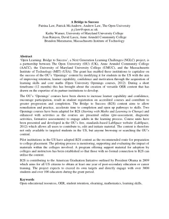 A Bridge to Success  Patrina Law, Patrick McAndrew, Andrew Law, The Open University