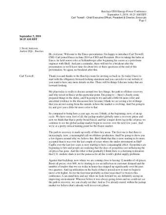 Barclays CEO Energy-Power Conference  September 5, 2018; 10:25 AM EDT  Carl Trowell - Chief