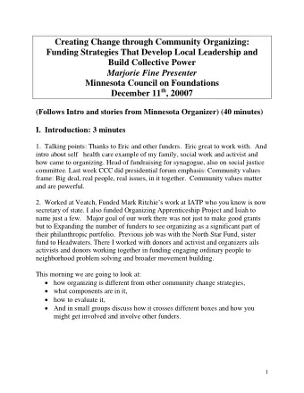 Creating Change through Community Organizing:  Funding Strategies That Develop Local Leadership and