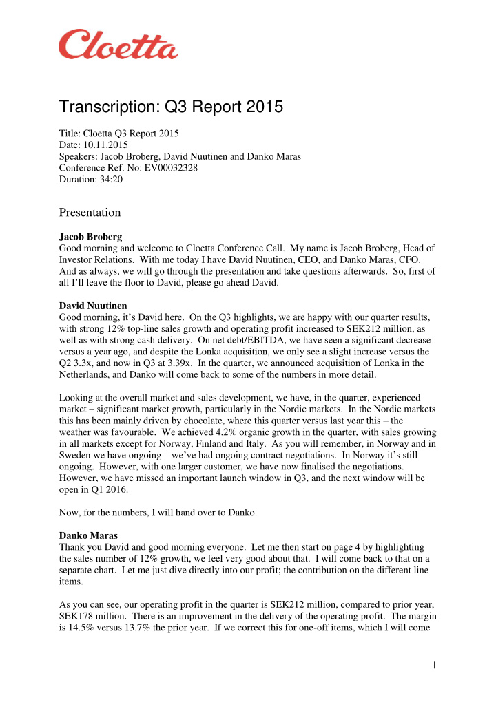 transcription q3 report 2015