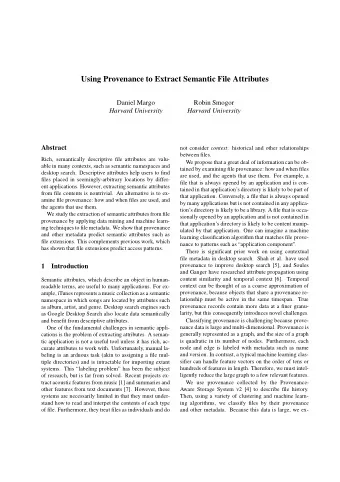 Using Provenance to Extract Semantic File Attributes  Daniel Margo  Robin Smogor  Harvard