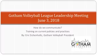 Gotham Volleyball League Leadership Meeting  June 3, 2018  How do we communicate?  Training on