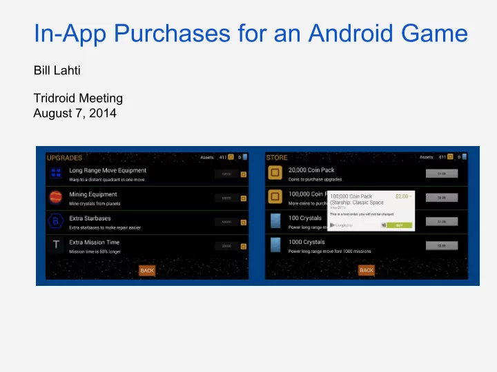 in app purchases for an android game