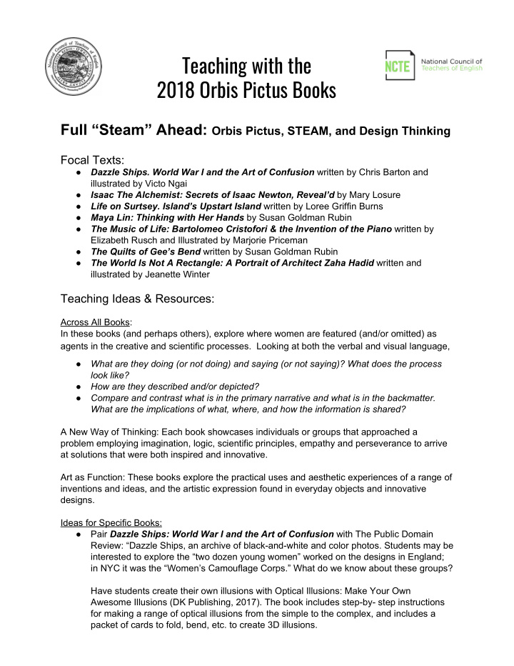 teaching with the 2018 orbis pictus books