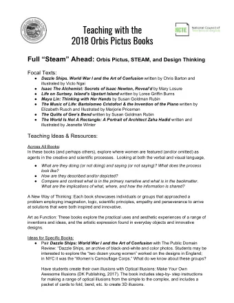 Teaching with the  2018 Orbis Pictus Books Full Steam Ahead:  Orbis Pictus, STEAM, and