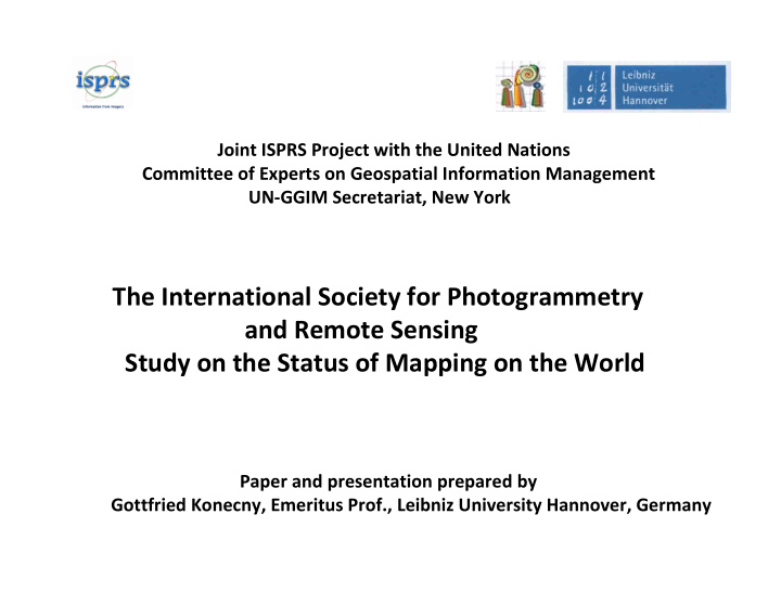 the international society for photogrammetry and remote