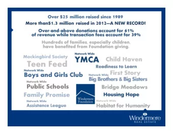 Windermere Eastside Offices   Raised over $140K in 2012   Only $59K came from transaction