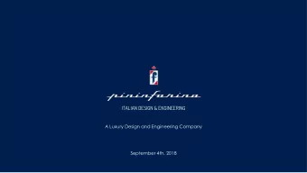 ITALIAN DESIGN &amp; ENGINEERING  A Luxury Design and Engineering Company  September 4th, 2018
