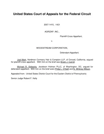 United States Court of Appeals for the Federal Circuit  2007-1415, -1421  AGRIZAP, INC.,
