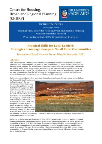 Centre for Housing,  Urban and Regional Planning  (CHURP)  Dr Kristine Peters