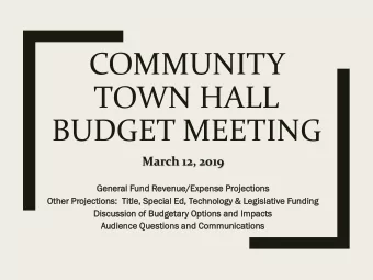 COMMUNITY  TOWN HALL  BUDGET MEETING  March 12, 2019  Genera  eral Fund Reven  enue  ue/Expen