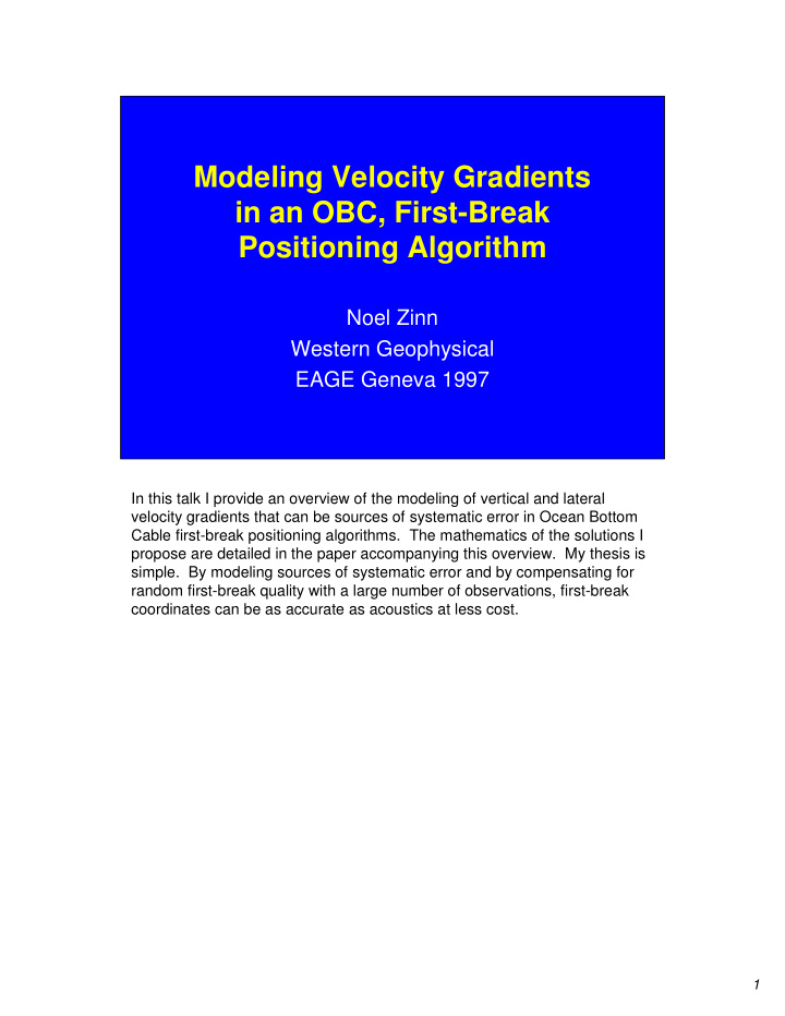 modeling velocity gradients in an obc first break