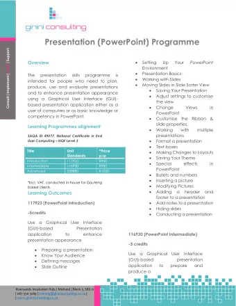 Presentation (PowerPoint) Programme  Consult | Implement | Train | Support  Overview   Setting