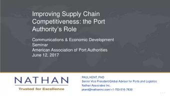 Improving Supply Chain  Competitiveness: the Port Authoritys Role  Communications &amp; Economic