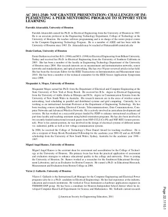 AC 2011-2548: NSF GRANTEE PRESENTATION: CHALLENGES OF IM-  PLEMENTING A PEER MENTORING PROGRAM TO
