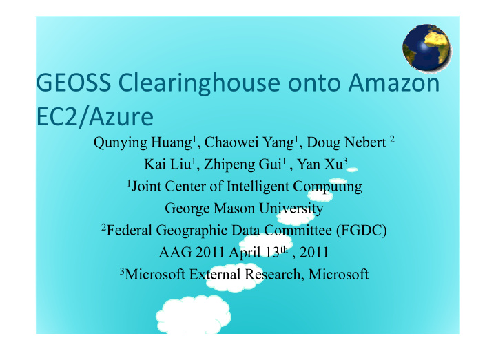 geoss clearinghouse onto amazon ec2 azure