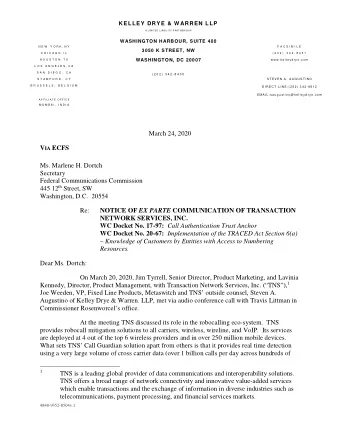 March 24, 2020 V IA ECFS  Ms. Marlene H. Dortch  Secretary  Federal Communications Commission 445