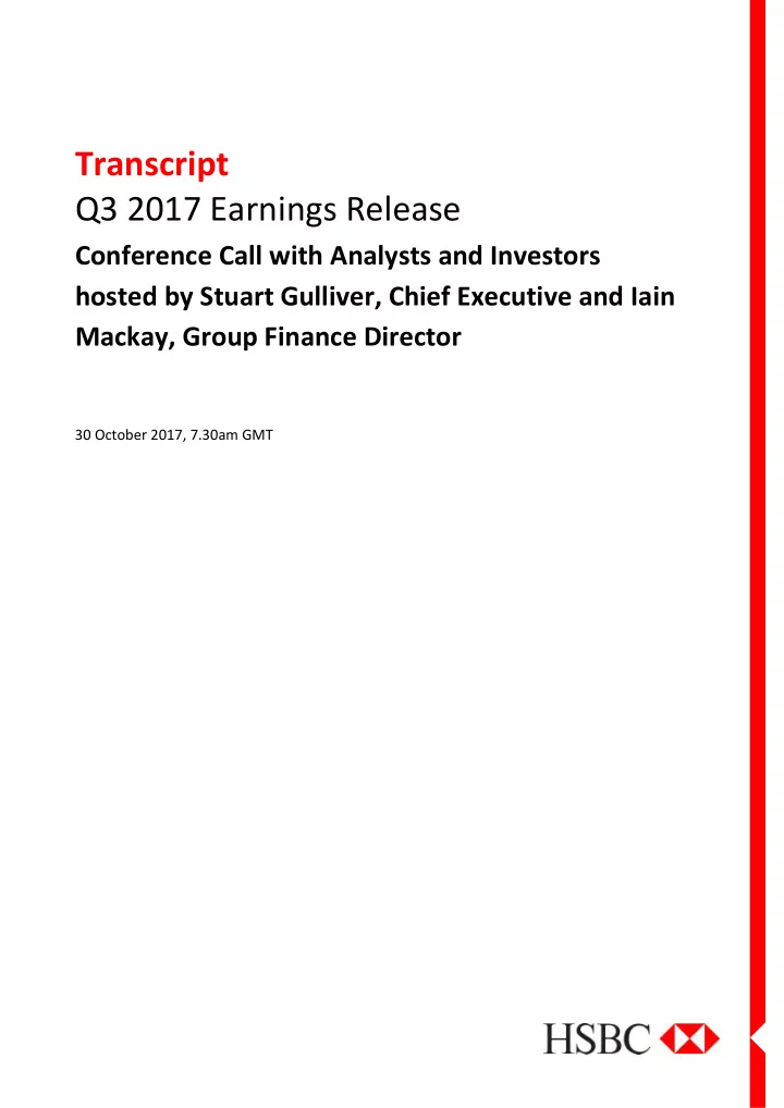 transcript q3 2017 earnings release