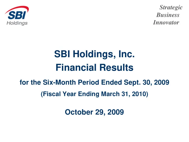 sbi holdings inc financial results