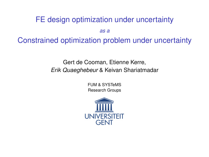 fe design optimization under uncertainty