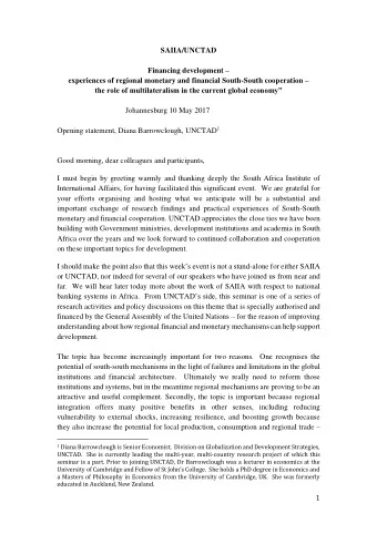 SAIIA/UNCTAD Financing development  experiences of regional monetary and financial South-South