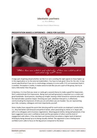 PRESENTATION MAKES A DIFFERENCE  DRESS FOR SUCCESS  A large part of getting ahead whether we