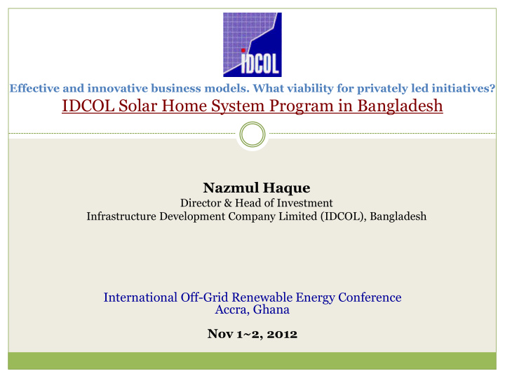 idcol solar home system program in bangladesh