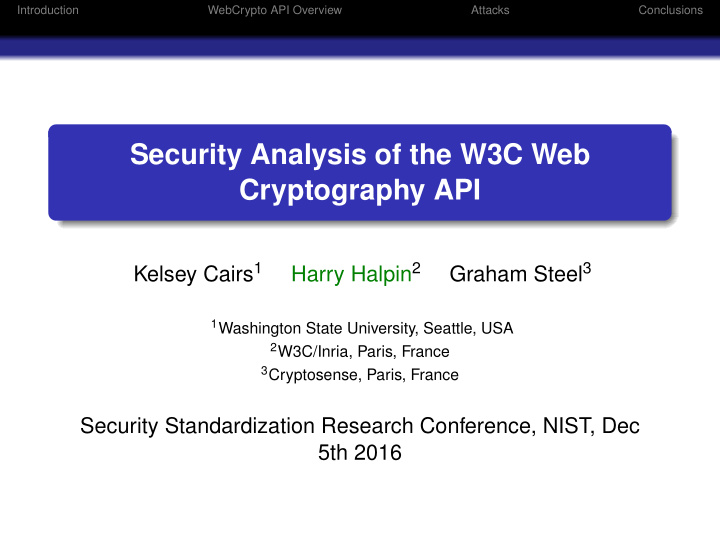 security analysis of the w3c web cryptography api