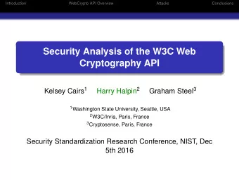 Security Analysis of the W3C Web  Cryptography API Kelsey Cairs 1 Harry Halpin 2 Graham Steel 3 1