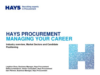 MANAGING YOUR CAREER  Industry overview, Market Sectors and Candidate  Positioning  Leighton Rose,