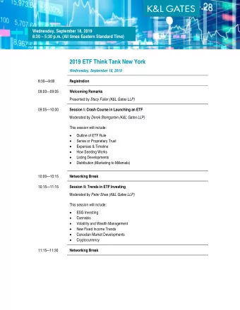 2019 ETF Think Tank New York Wednesday, September 18, 2019  8:309:00  Registration