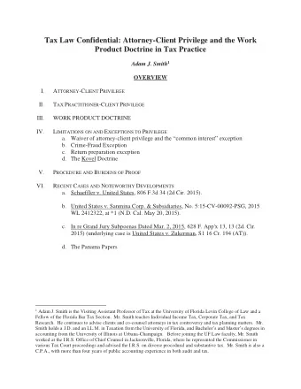 Tax Law Confidential: Attorney-Client Privilege and the Work  Product Doctrine in Tax Practice Adam
