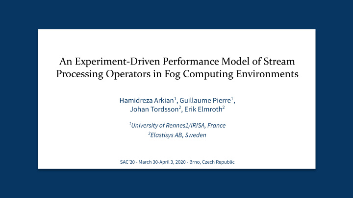 an experiment driven performance model of stream