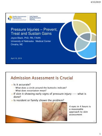 Pressure Injuries  Prevent,  Treat and Sustain Gains  Joyce Black, PhD, RN, FAAN  University of