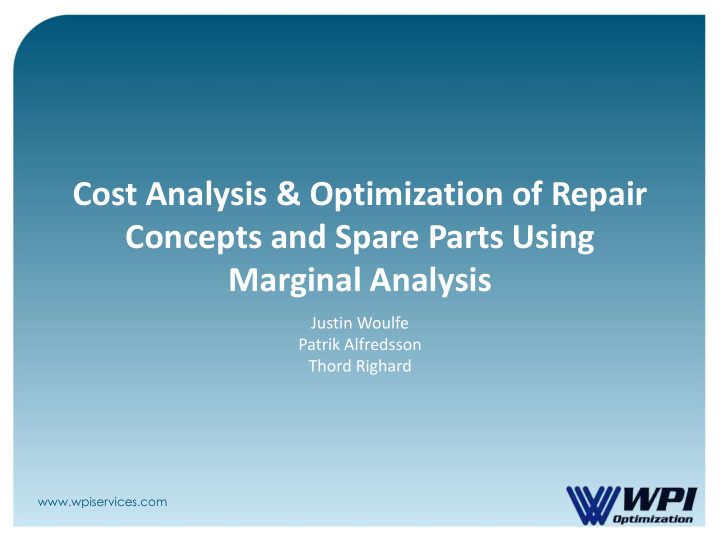 cost analysis optimization of repair concepts and spare