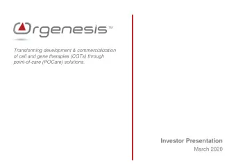 Investor Presentation  March 2020  Forward Looking Statements  This Presentation contains