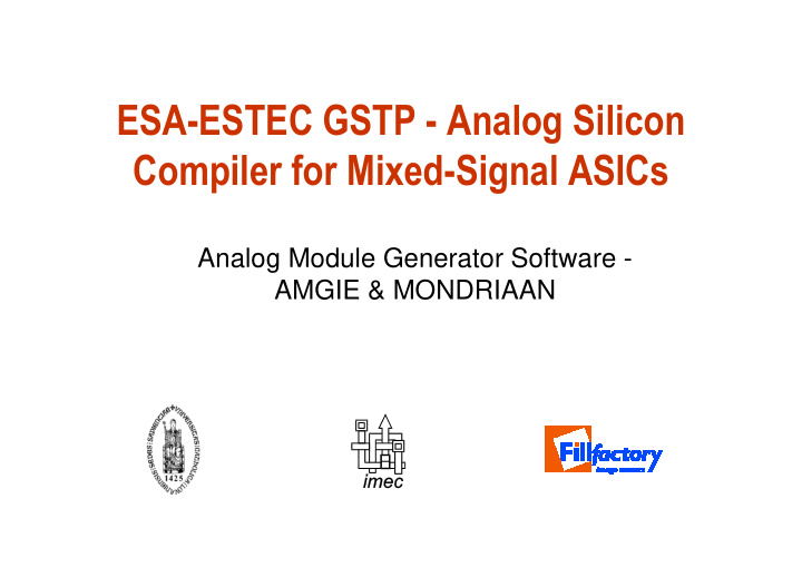 esa estec gstp analog silicon compiler for mixed signal