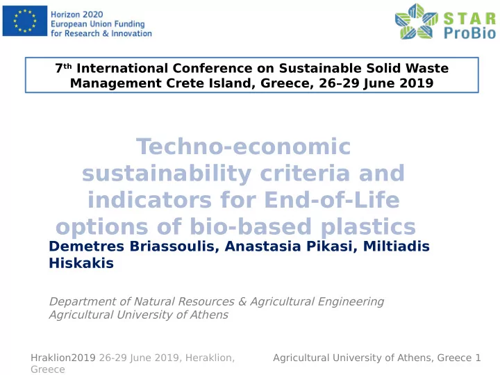 techno economic sustainability criteria and indicators