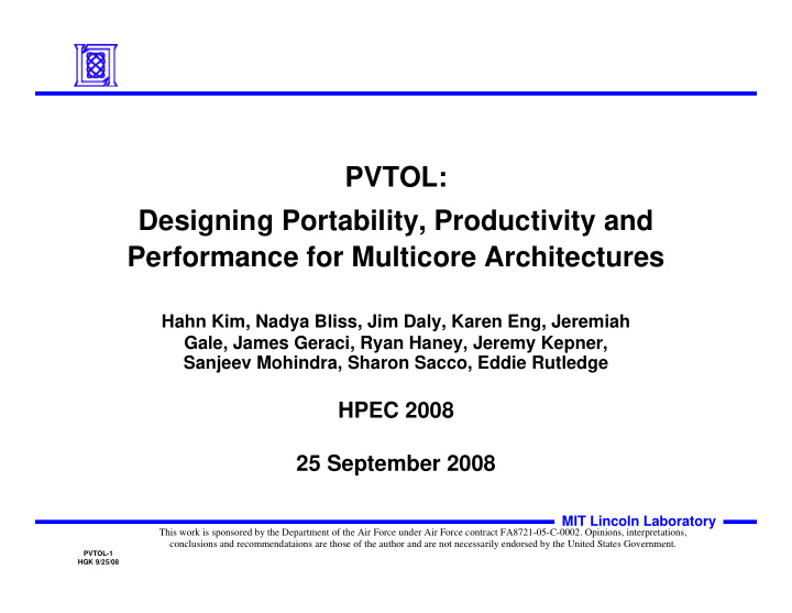 pvtol designing portability productivity and performance