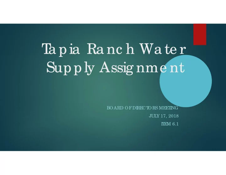 t a pia ra nc h wa te r supply assig nme nt