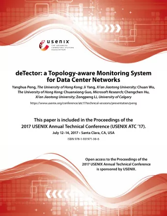 deTector: a Topology-aware Monitoring System  for Data Center Networks Yanghua Peng, The University