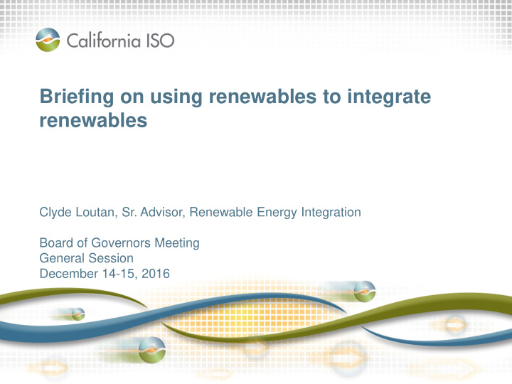 briefing on using renewables to integrate renewables