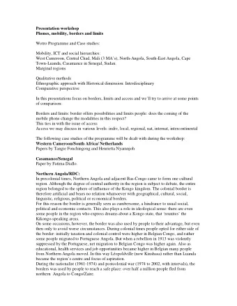 Presentation workshop  Phones, mobility, borders and limits  Wotro Programme and Case studies: