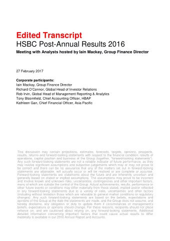Edited Transcript  HSBC Post-Annual Results 2016  Meeting with Analysts hosted by Iain Mackay,