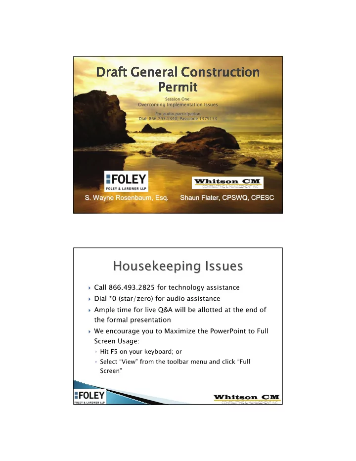 housekeeping issues housekeeping issues