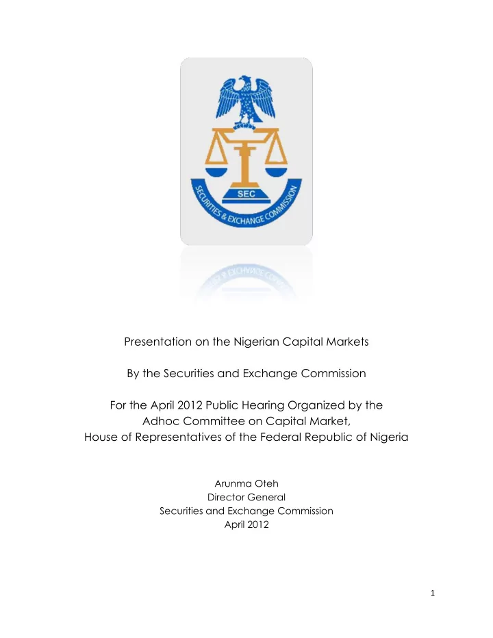 presentation on the nigerian capital markets by the