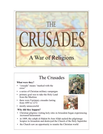 A War of Religions  The Crusades  What were they?    crusade means marked with the